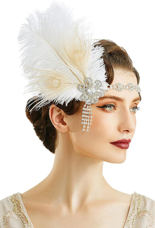 1920s Flapper Feather Headband Roaring 20s Showgirl Great Gatsby Headpiece
