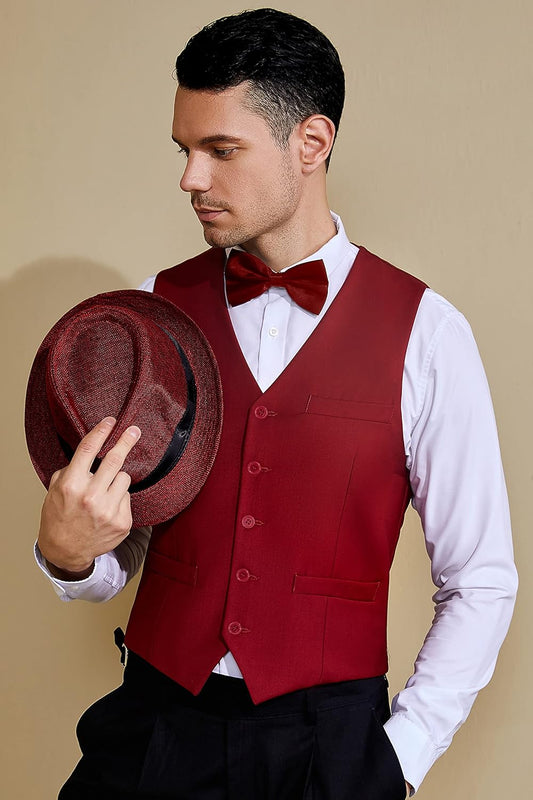 1920s Mens Gatsby Gangster Vest Costume Accessories Set Fedora Hat