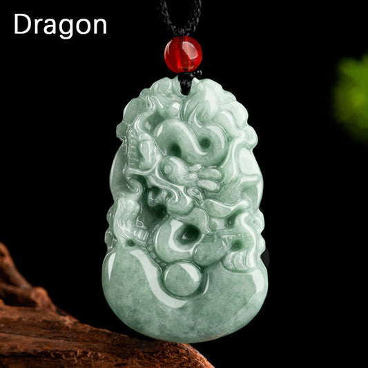 Jade  Natural Green Jade 12 Chinese Zodiac Luck Prosperity Necklace Pendant