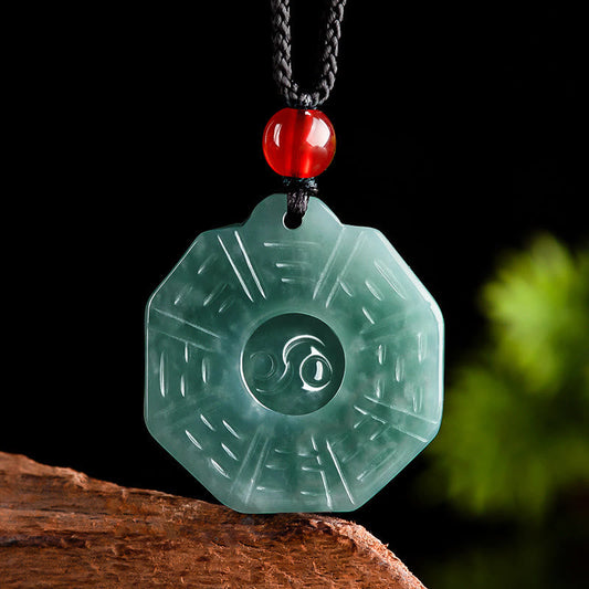 Jade natürliche Jade FengShui Bagua Yin Yang Wohlstand Halskette Anhänger 