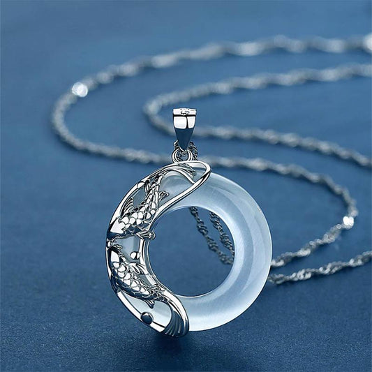 Jade  Natural White Jade Koi Lucky Necklace