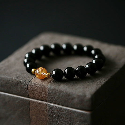 Spiritualität Buddha Karma Natürlicher schwarzer Obsidian Weißer Kristall Schwarzer Onyx Drachenstärke Armband 