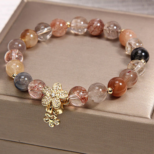 Bracelet floral en citrine dorée, quartz rutile multicolore et citrine, symbole de richesse et de protection contre la richesse, pour le chakra du plexus solaire (troisième chakra). 