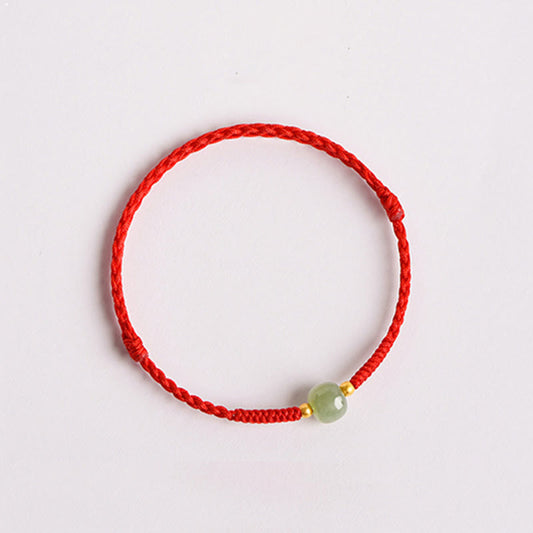 Ancient Tibetan Buddhist Red String Tradition  Handmade Jade Lucky Bead Prosperity Braided Bracelet