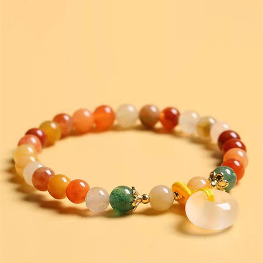 Jade  14K Gold Plated Colorful Golden Silk Jade Peace Buckle Wealth Bracelet