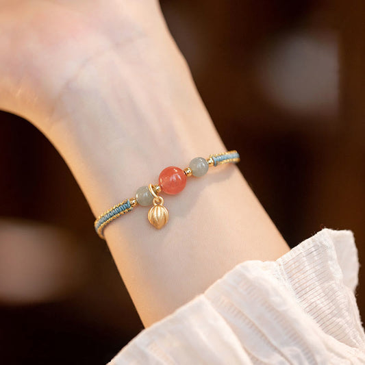 Jade  Red Agate Jade Lotus Confidence Calm String Bracelet