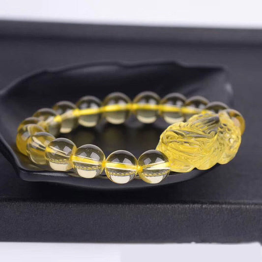 Bracelet extensible Pi Xiu en citrine dorée, symbole de richesse naturelle et d'énergie, pour le chakra du plexus solaire (troisième chakra). 
