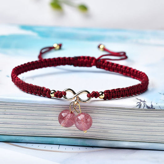 Ancient Tibetan Buddhist Red String Tradition  Natural Strawberry Quartz Amethyst Green Phantom Bead Positive Bracelet