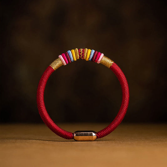 Bracelet tibétain ancien bouddhiste à la corde rouge, fait main, avec boucle magnétique et nœud King Kong, protection.