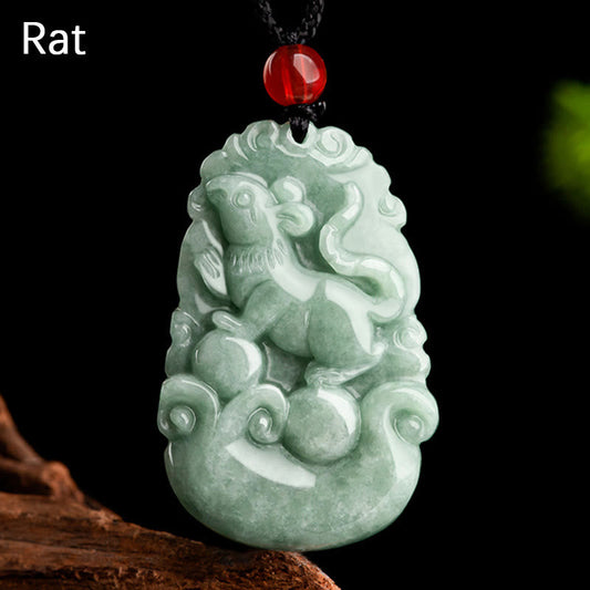 Jade  Natural Green Jade 12 Chinese Zodiac Luck Prosperity Necklace Pendant