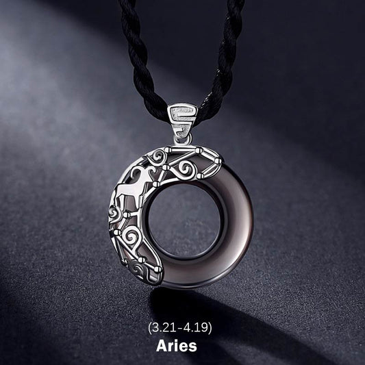 Spiritualität Buddha Karma 12 Sternbilder des Tierkreises Eis Obsidian Segen Runde Anhängerkette