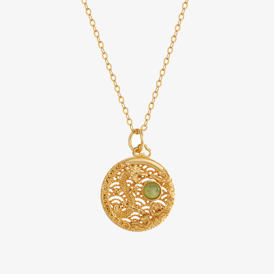Jade  925 Sterling Silver Year Of The Dragon Auspicious Clouds Hetian Jade Inlaid Luck Necklace Pendant