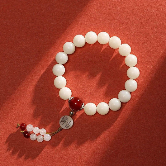 Spirituality Buddha Karma Bodhi Seed Red Agate Black Obsidian Pink Crystal Rutilated Quartz Peace Wrist Mala Bracelet