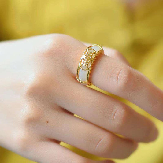 Jade  White Jade Luck Ring Necklace