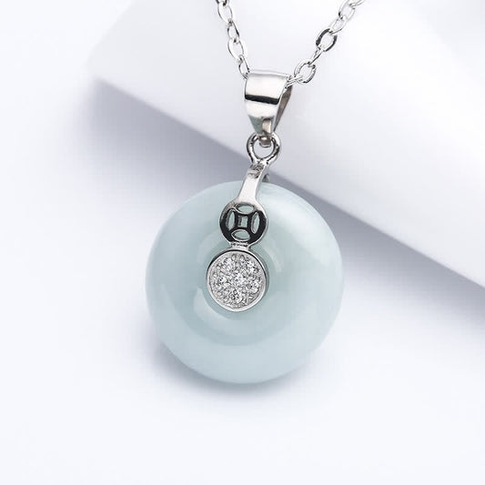 Jade  925 Sterling Silver Peace Buckle Jade Coin Luck Necklace Pendant