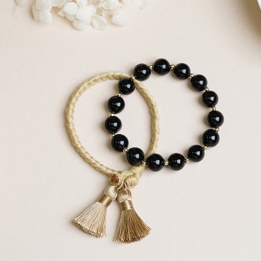 Ancient Tibetan Buddhist Red String Tradition  2Pcs Black Onyx Bead Support Protection String Bracelet