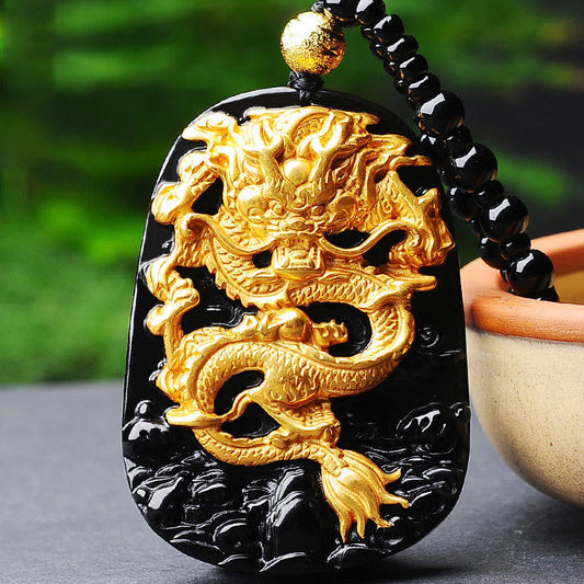Buddha-Karma-Anhänger aus 18-karätig vergoldetem Drachenobsidian