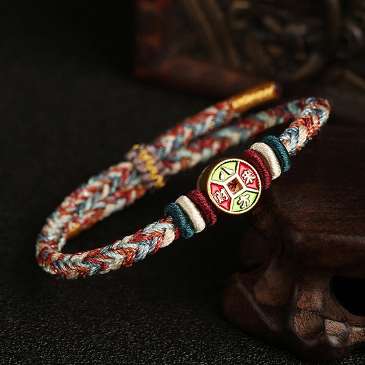 ❗❗❗A Flash Sale- Ancient Tibetan Buddhist Red String Tradition  Colorful Rope Wealth Comes From All Directions Handmade Eight Thread Peace Knot Luck Bracelet