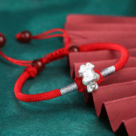 Bracelet traditionnel tibétain bouddhiste à fil rouge en argent sterling 999, symbole de chance et de force selon le zodiaque chinois