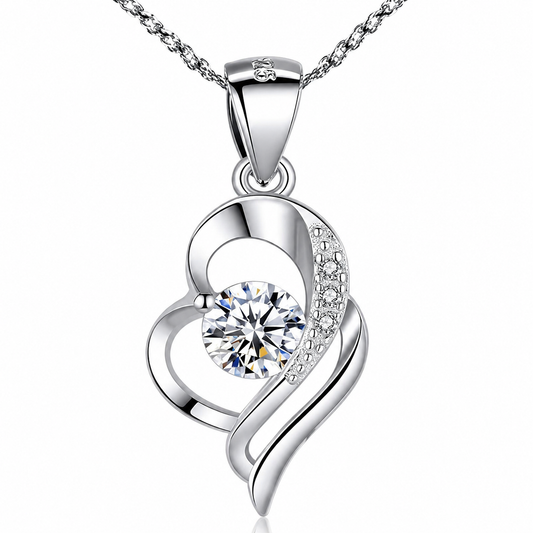 Entwined Hearts 925 Sterling Silver Pendant Necklace – Sparkling Solitaire Romantic Luxury Gift