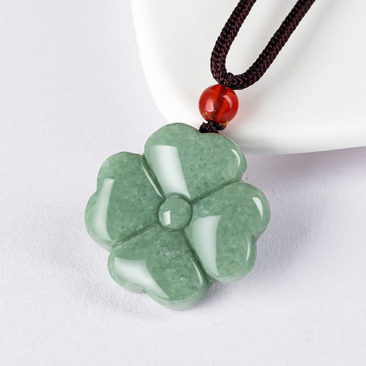 Jade  Natural Lucky Four Leaf Clover Jade Prosperity Necklace Pendant