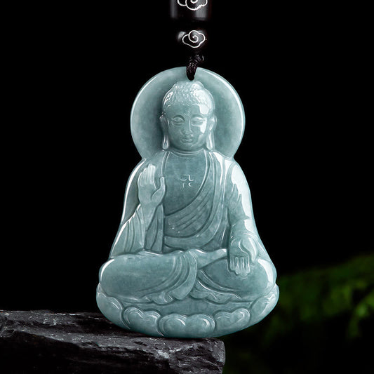 Spirituality Amitabha Buddha Natural Jade Lotus Amulet Compassion String Necklace Pendant
