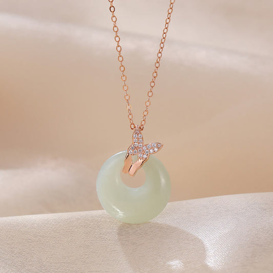 Jade  925 Sterling Silver Natural Hetian Jade Zircon Butterfly Luck Necklace Pendant