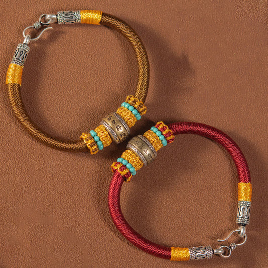 Bracelet tressé tibétain ancien, amulette bouddhiste tibétaine traditionnelle à fil rouge, nœud King Kong, porte-bonheur et protection, fait main. 