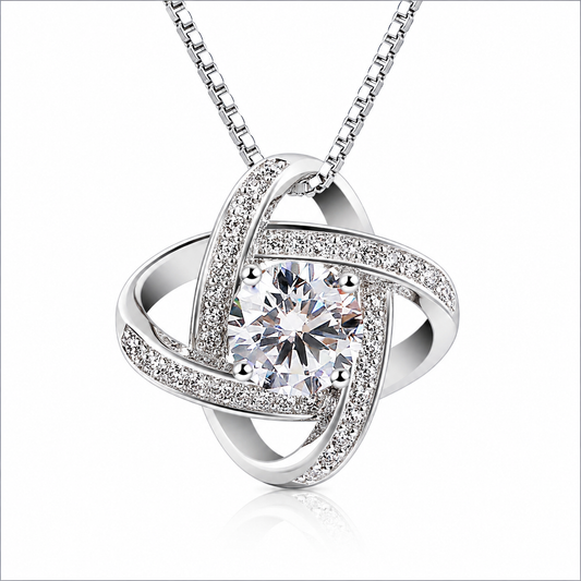Eternal Bond 925 Sterling Silver Love Knot Pendant Necklace – Sparkling Solitaire Jewelry Gift for Her