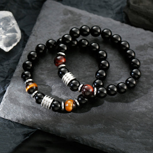 Spiritualität Buddha Karma Natürliches schwarzes Obsidian Tigerauge Armband für Stärke und Erfüllung
