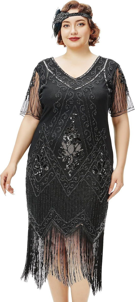 Great Gatsby Dresses for Women Plus Size Cocktail Dress 1920s Flapper Costume for Women