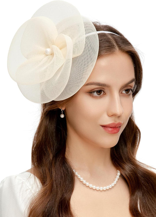 Fascinators Hats for Women - Tea Party Kentucky Hat Derby Headband Elegant Wedding Party Bride Hat with Hair Clip