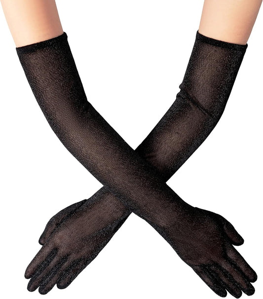 Long Opera Party 20s Glitter Gloves Stretchy Adult Size Elbow length Mesh Gloves