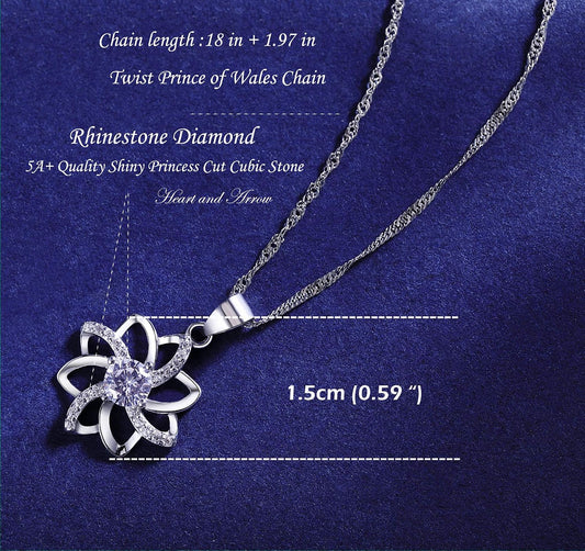 925 Sterling Silver,Diamond Love and Flower Pendant.18 inches,Prince of Wales Chain,Diamond Cut Twist Curb Necklace Chain Women Girls Jewelery Box (Silver001)