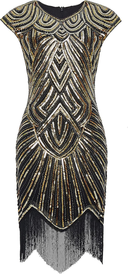 1920s Flapper Dresses Set 20s Great Gatsby Dress 1920s Fringed Dress with Accessories Set