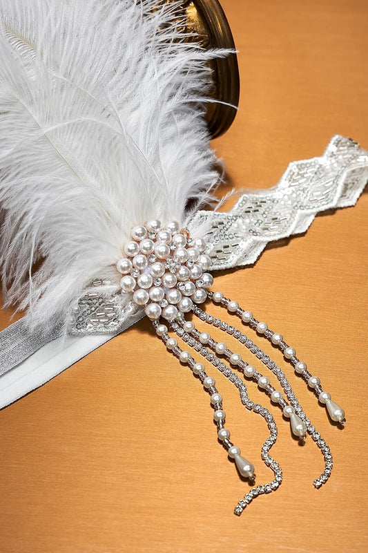 Flapper Headpiece for Women - Flapper Feather Headband 1920s Gatsby Headpiece Vintage Accessories for Women