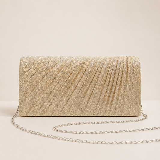 Glitter Evening Clutch Bag Luxury Pleated Wedding Party Purse Chain Handbag Women