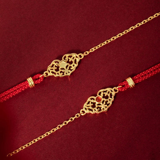Antikes tibetisch-buddhistisches Armband mit roter Schnur – Symbol für gute Wünsche, Glück und Stärke