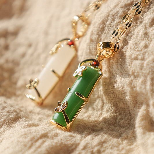 Jade  White Jade Cyan Jade Bamboo Luck Protection Necklace Pendant
