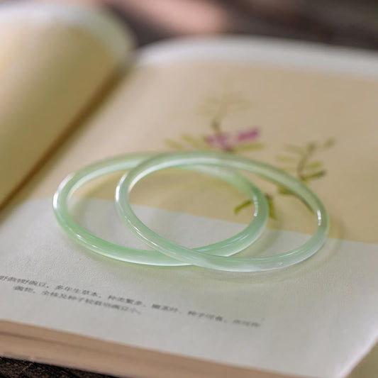 Jade  Natural Green Chalcedony Strength Courage Cuff Bangle Bracelet