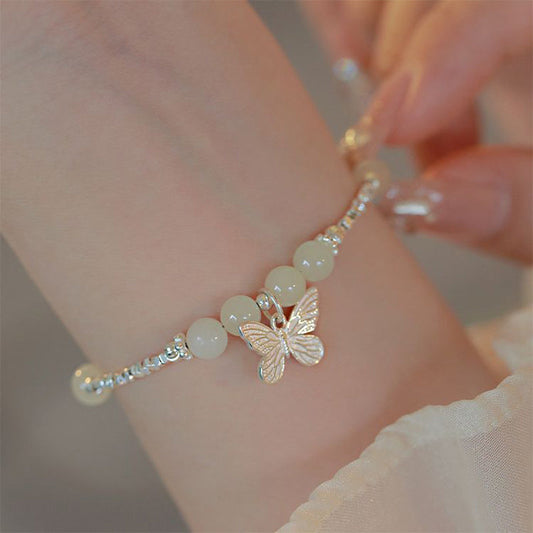 Jade  925 Sterling Silver Natural Hetian Jade Luck Butterfly Charm Bracelet