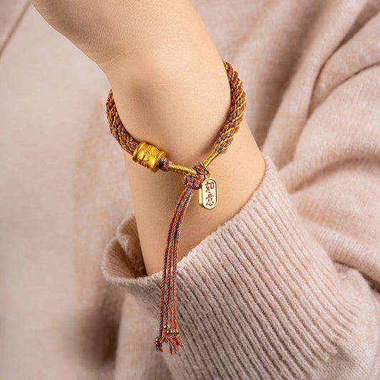 Bracelet tressé traditionnel tibétain ancien, à la corde rouge, multicolore, fait main, orné du symbole Om Mani Padme Hum Ruyi, porte-bonheur. 