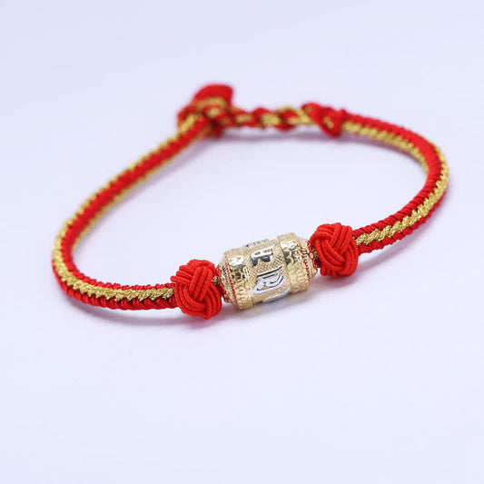 Ancient Tibetan Buddhist Red String Tradition  925 Sterling Silver Om Mani Padme Hum Prayer Wheel Luck Strength Red String Bracelet