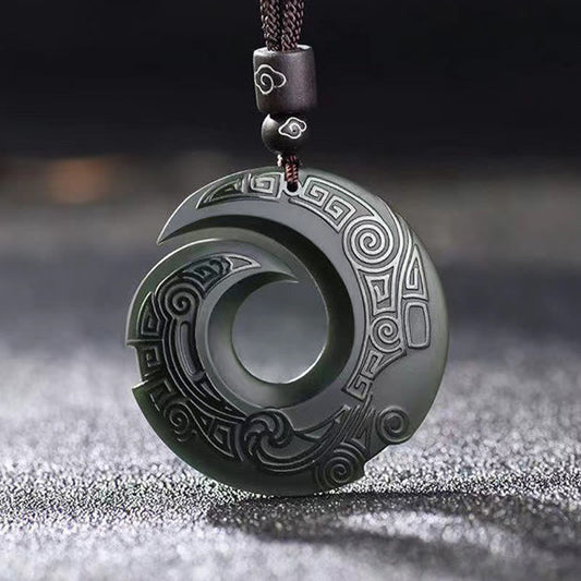 Jade  One's Luck Improves Design Patern Hetian Cyan Jade Peace Buckle Luck Necklace Pendant