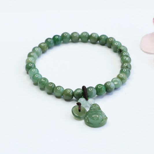 Jade  Laughing Buddha Cyan Jade Healing Bracelet
