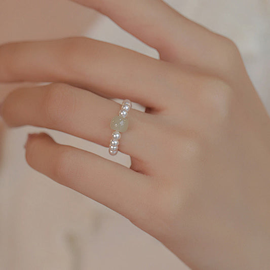 Bague porte-bonheur en perles de jade rondes et perles de jade