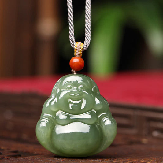 Buddha-Energie-Halskette, lachender Buddha, Hetian-Jade-Halskette mit Anhänger