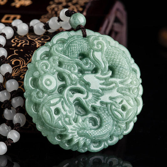 Jade  Chinese Zodiac Dragon Jade Fortune Necklace String Pendant