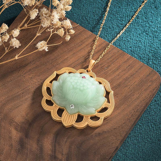 Jade  Natural Jade Lotus Harmony Necklace Pendant