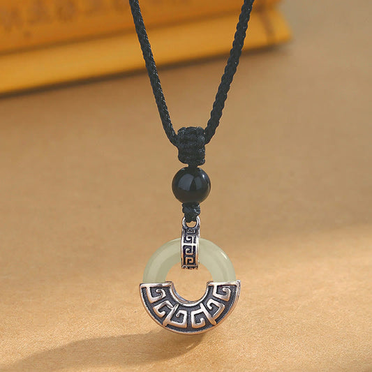 Jade  925 Sterling Silver Natural Hetian Jade Peace Buckle Prosperity Necklace Pendant